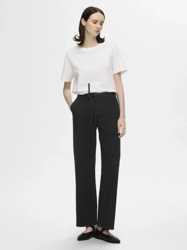 Jeans>SELECTED - MELLEMHØJ TALJE WIDE FIT JEANS Black