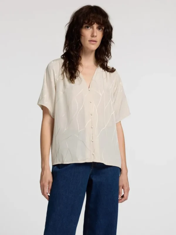 Toppe Og Bluser>SELECTED PRINTET TOP MED V-HALS Beige